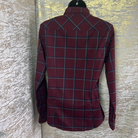 S.Archimonde Burgundy/Blue Flannel Button Up Shirt Size L - Picture 9 of 15